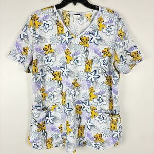 Disney Scrubs Top Simba Lion King 4 Pockets Size Large Kids Medical Office Top